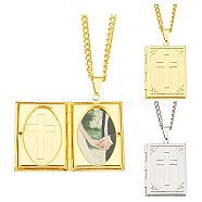 ARRICRAFT 2Pcs 2 Colors Brass Rectangle with Cross Locket Necklaces Set, Photo Holder Memorial Jewelry for Men Women, Platinum & Golden, 23.62 inch(60cm), 1Pc/color(NJEW-AR0001-03)