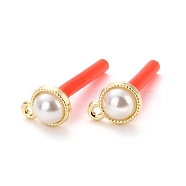 Alloy Stud Earring Findings, with 925 Sterling Silver Pin and ABS Plastic Imitation Pearl, with Loop, Half Round, Golden, 10x8mm, Hole: 1.2mm, Pin: 0.7mm(EJEW-J102-03G)