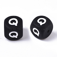 Food Grade Eco-Friendly Silicone Beads, Horizontal Hole, Chewing Beads For Teethers, DIY Nursing Necklaces Making, Cube, Black, Letter.Q, 12x12x12mm, Hole: 2mm(SIL-T055-Q)