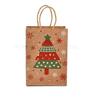 Christmas Theme Rectangle Paper Bags, with Handles, for Gift Bags and Shopping Bags, Christmas Tree, Bag: 8x15x21cm, Fold: 210x150x2mm(CARB-F011-01B)