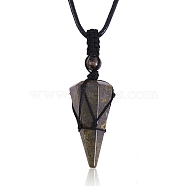 Natural Bloodstone Cone Braided Pendant Necklace, Gemstone Wrapped Jewelry for Women, 31.18 inch~33 inch(79.2~84cm)(NJEW-SZ0001-59I)