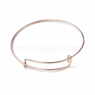 Ion Plating(IP) Adjustable 304 Stainless Steel Wire Bangle Making, Rose Gold, Inner Diameter: 2-1/2 inch(6.5cm)(MAK-F286-03RG)