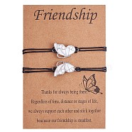 2Pcs White Brass Enamel Butterfly Link Bracelets Set, Adjustable Couple Bracelets for Lovers Best Friends, Platinum, 4-3/4~10-1/4 inch(12cm)(JB732A)