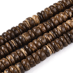 Coco Nut Beads Strands, Flat Round, Saddle Brown, 8x2~6mm, Hole: 1mm, about 88~110pcs/strand, 14.56 inch~16 inch(CP014Y)