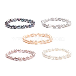 Natural Pearl Beaded Stretch Bracelet for Women, Mixed Color, Inner Diameter: 2-3/8 inch(5.9cm)(BJEW-JB08868)