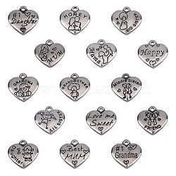 316 Stainless Steel Pendants, Heart with Word, Antique Silver, 74x72x17mm(STAS-NB0004-35AS)
