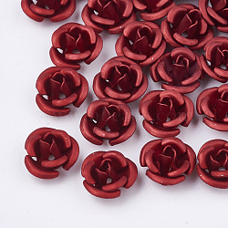 Aluminum Beads, Frosted, Long-Lasting Plated, 3-Petal Flower, Crimson, 8~8.5x5mm, Hole: 1mm(FALUM-T001-02B-28)