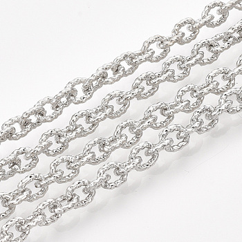 Brass Cable Chains, Textured, Unwelded, with Spool, Oval, Real Platinum Plated, 5.5x4.5x1mm, about 32.8 Feet(10m)/roll