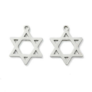 201 Stainless Steel Pendants, Laser Cut, Star of David Charm, Stainless Steel Color, 19.5x15.5x1mm, Hole: 1.6mm