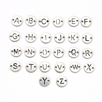 201 Stainless Steel Links, Laser Cut, Flat Round, Letter A~Z, 6x6x1mm, Hole: 0.8mm, about 26pcs/set