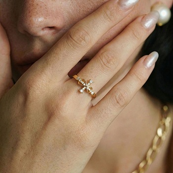 Brass Micro Pave Cubic Zirconia Finger Rings, Cross with Infinity, Golden, US Size 6(16.5mm)