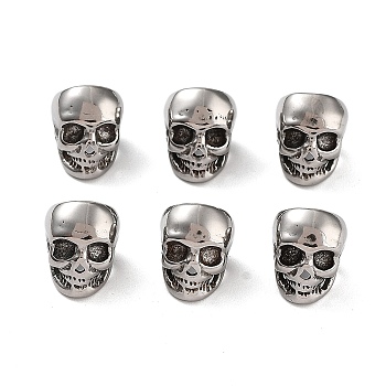 316 Surgical Stainless Steel Beads, Large Hole Beads, Skull, Antique Silver, 10x8x9.5mm, Hole: 5.7mm