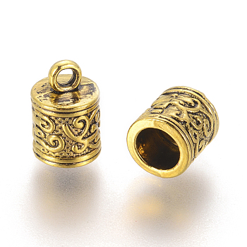 Tibetan Style Cord Ends, Column, Cadmium Free & Nickel Free & Lead Free, Antique Golden, 13x8.5x8.5mm, Hole: 2mm