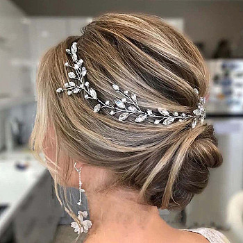 Rhinestone Leaf Wedding Hair Band, Beaded Wedding Headpiece for Girls Women Wedding Party Decoration, Crystal, 260mm