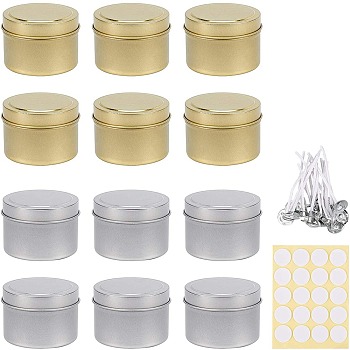 DIY Jewelry Kits, with Round Iron Tin Cans, Candle Wick and Double-faced Self-adhesive Paper Stickers, Mixed Color, 30x20x10mm