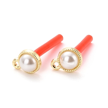 Alloy Stud Earring Findings, with 925 Sterling Silver Pin and ABS Plastic Imitation Pearl, with Loop, Half Round, Golden, 10x8mm, Hole: 1.2mm, Pin: 0.7mm