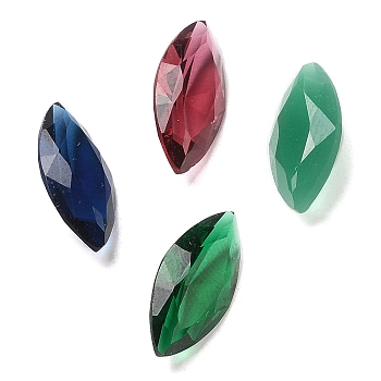 Pointed Back Glass Rhinestone Cabochons, Faceted, Horse Eye, Mixed Color, 14x7x4mm