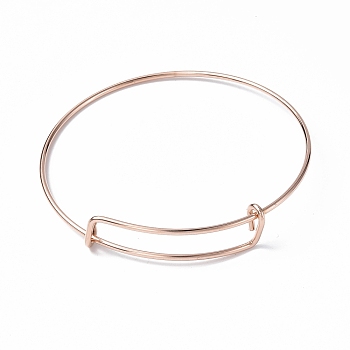 Ion Plating(IP) Adjustable 304 Stainless Steel Wire Bangle Making, Rose Gold, Inner Diameter: 2-1/2 inch(6.5cm)
