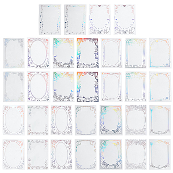 4 Bags 4 Styles PET Transparent Floral Frame Adhesive Decorative Stickers, Laser Waterproof Decals for DIY Album Scrapbook, Background Paper, Diary Decoration, White, 142x93x0.1mm, 8pcs/bag, 1 bag/style