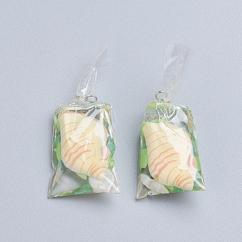 Tortoise Shape Fish Water Bag Resin Pendants, with Loop, for Earrings Jewelry Making DIY Supplies, Colorful, 56x23x13mm, Hole: 2.8mm, Ring: 4x0.6mm