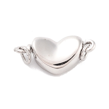 925 Sterling Silver Box Clasps, Heart, Real Platinum Plated, 6x13.5x4.5mm