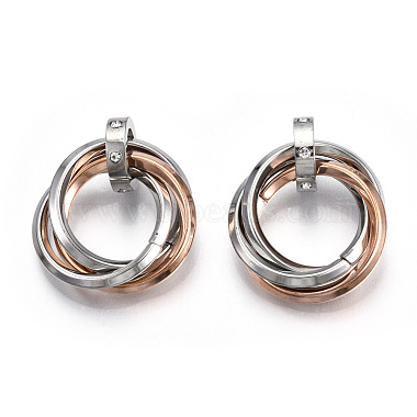 Rose Gold & Stainless Steel Color Ring Stainless Steel+Rhinestone Pendants