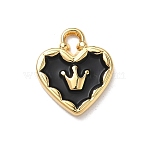 Spray Printed 304 Stainless Steel Pendants, PVD Vacuum Plating, Real 18K Gold Plated, Heart with Crown Charms, Black, 18x15x2.5mm, Hole: 4x2.5mm(STAS-P453-11G-02)