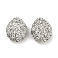 Brass Beads, with Clear Cubic Zirconia, Teardrop, Real Platinum Plated, 16.5x14x8mm, Hole: 1mm(ZIRC-L077-039P)