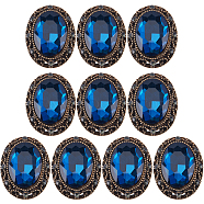 10Pcs 1-Hole Alloy Rhinestone Shank Buttons, Oval, Blue Zircon, 25x19.5x13mm, Hole: 3.5mm(BUTT-GF0003-52B)