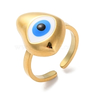 304 Stainless Steel Rings, with Enamel, Evil Eyes, Golden, 18.5x14mm, Adjustable(RJEW-H237-01E)