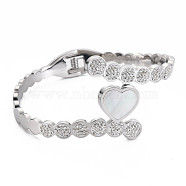 Natural Shell Heart Open Cuff Bangle, Stainless Steel Hinged Bangle with Polymer Clay Rhinestone for Women, Stainless Steel Color, Inner Diameter: 1-7/8x2-3/8 inch(4.8x6.1cm)(BJEW-N017-002P)