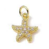 Brass Micro Pave Cubic Zirconia Charms, with Jump Rings, Starfish Charms, Real 18K Gold Plated, 13.5x10.5x2mm, Hole: 3.4mm(ZIRC-F132-13G)