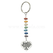 Chakra Natural Lava Rock & Alloy Tree of Life Pendant Keychain, with Iron Split Key Rings, Antique Silver, 10.5cm(KEYC-JKC00644-02)
