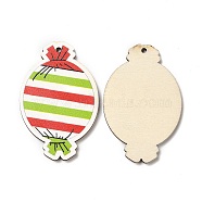 Single Face Christmas Printed Wood Big Pendants, Candy Charms, Colorful, 55x36x2.5mm, Hole: 2mm(WOOD-D025-30)
