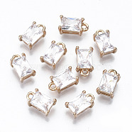 Brass Glass Rhinestone Pendants, Long-Lasting Plated, Cadmium Free & Lead Free, Rectangle, Light Gold, Crystal, 10x6x4.5mm, Hole: 1.4mm(GLAA-S179-21I-RS)
