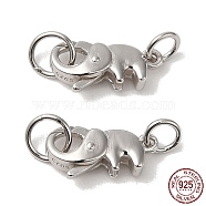 Rhodium Plated 925 Sterling Silver Lobster Claw Clasps with Jump Rings, Elephant with 925 Stamp, Platinum, 7x14x4.5mm(X-STER-D006-15P)