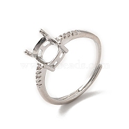 Adjustable Alloy Pad Ring Settings, with Clear Cubic Zirconia, Prong Ring Settings, 925 Sterling Silver Plated, Rectangle: US Size 6 3/4(17.1mm), Tray: 5x5mm(KK-C022-01A-P)