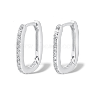 Rhodium Plated 925 Sterling Silver Micro Pave Cubic Zirconia Hoop Earrings for Women, Oval, Platinum, 14x10x1.5mm(EJEW-F317-23P)