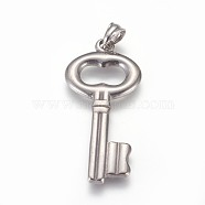 304 Stainless Steel Big Pendants, Key, Stainless Steel Color, 49x23x3mm, Hole: 5x6.5mm(STAS-E449-32P)