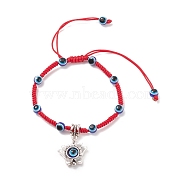 Alloy Lotus Charm Bracelet, Resin Evil Eye Braided Adjustable Bracelet for Women, Red, Inner Diameter: 2-1/8~3-3/4 inch(5.5~9.5cm)(BJEW-JB08485)