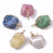 Dyed Natural White Jade Wire Wrapped Pendants, with Light Gold Plated Iron Wire, Nuggets, Mixed Color, 37~50x25~30x19~25mm, Hole: 3mm(G-N326-15)