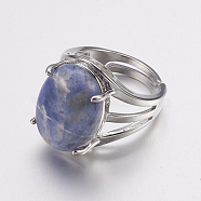 Natural Sodalite Wide Band Finger Rings, with Brass Ring Findings, Oval, 18mm(X-RJEW-K224-A11)