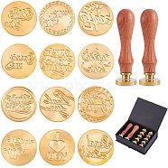 CRASPIRE DIY Scrapbook Crafts, Including Pear Wood Handle, Brass Wax Seal Stamp Heads, Golden, 25x14mm, 14pcs/box(AJEW-CP0002-36G)