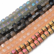 Frosted Plated Glass Beads Strands, Faceted Round, Mixed Color, 8x6mm, Hole: 1.4mm, about 80pcs/strand, 19.69 inch(50cm)(EGLA-S194-07)