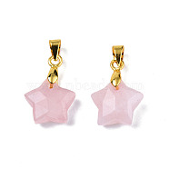 Natural Rose Quartz Charms, with Golden Plated Brass Findings, Faceted Star, Star: 12x12.5x5.5mm, Hole: 3.5x4mm(G-N326-142-09)