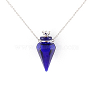 Glass Crown Perfume Bottle Necklaces, Stainless Steel Jewelry for Women, Dark Blue, 17.72 inch(45cm)(BOTT-PW0011-07B)