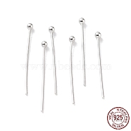 Rhodium Plated 925 Sterling Silver Ball Head Pins, Platinum, 24 Gauge, 25x0.5mm, Head: 1.5mm(STER-M117-05B-P)