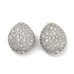 Brass Beads, with Clear Cubic Zirconia, Teardrop, Real Platinum Plated, 16.5x14x8mm, Hole: 1mm(ZIRC-L077-039P)