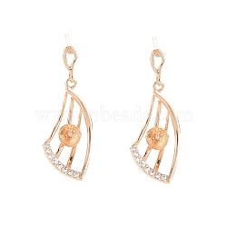 Brass Micro Pave Clear Cubic Zirconia Stud Earring Findings, for Half Drilled Beads, Nickel Free, Real 18K Gold Plated, 24x8mm, Pin: 0.6mm, pin: 0.7mm(for half drilled beads)(KK-S364-130)