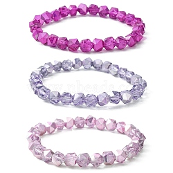 Star Cut Round Glass Bead Stretch Bracelets for Women, Mixed Color, Inner Diameter: 2~2-1/8 inch(5~5.3cm), 3pcs/set(BJEW-JB09482)